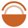 An abstract logo with three semi-circular shapes stacked vertically. The top semi-circle is orange, the middle one is light beige, and the bottom one is orange and forms a semi-circle with its ends reaching upwards. The shapes are arranged to form a minimalist design.