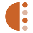 An orange semicircle on the left side of the image with four smaller circles in descending size arranged vertically to the right of the semicircle. The colors of the smaller circles range from orange to light beige. The background is white.